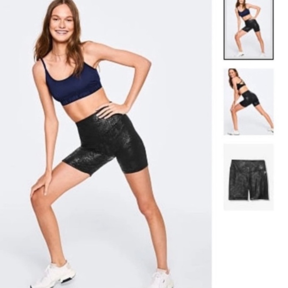 NWT Pink Victoria’s Secret black tonal snakeskin biker shorts high waisted small - Picture 2 of 7